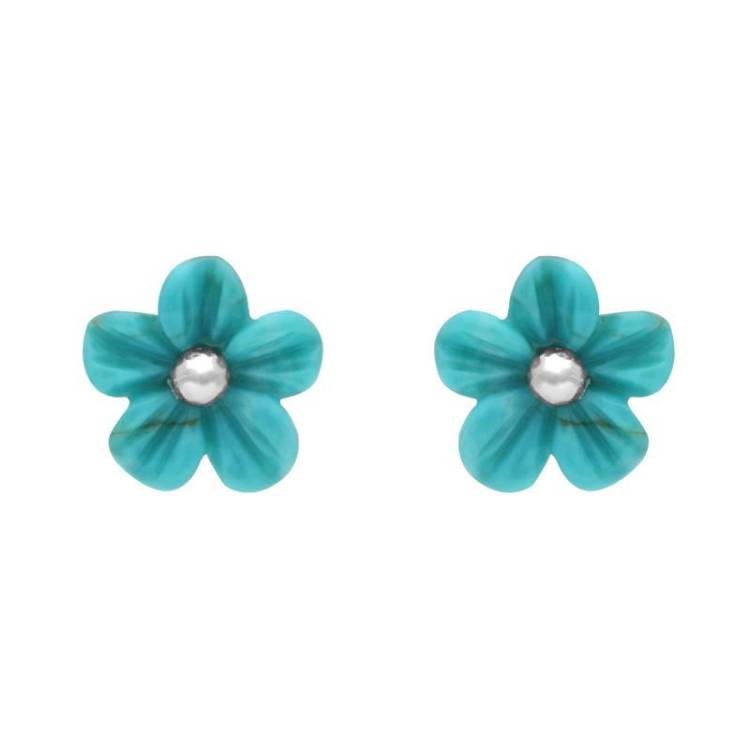 Sterling Silver Turquoise Tuberose 8mm Desert Rose Stud Earrings - Silver