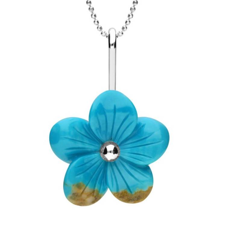 Sterling Silver Turquoise Tuberose 20mm Pansy Necklace - Silver