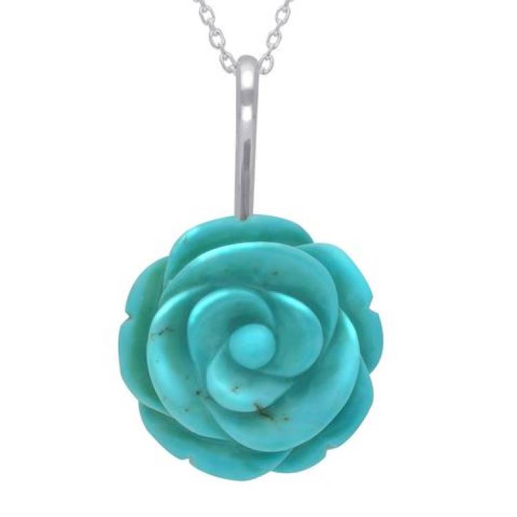 Sterling Silver Turquoise Tuberose 20mm Rose Necklace - Silver