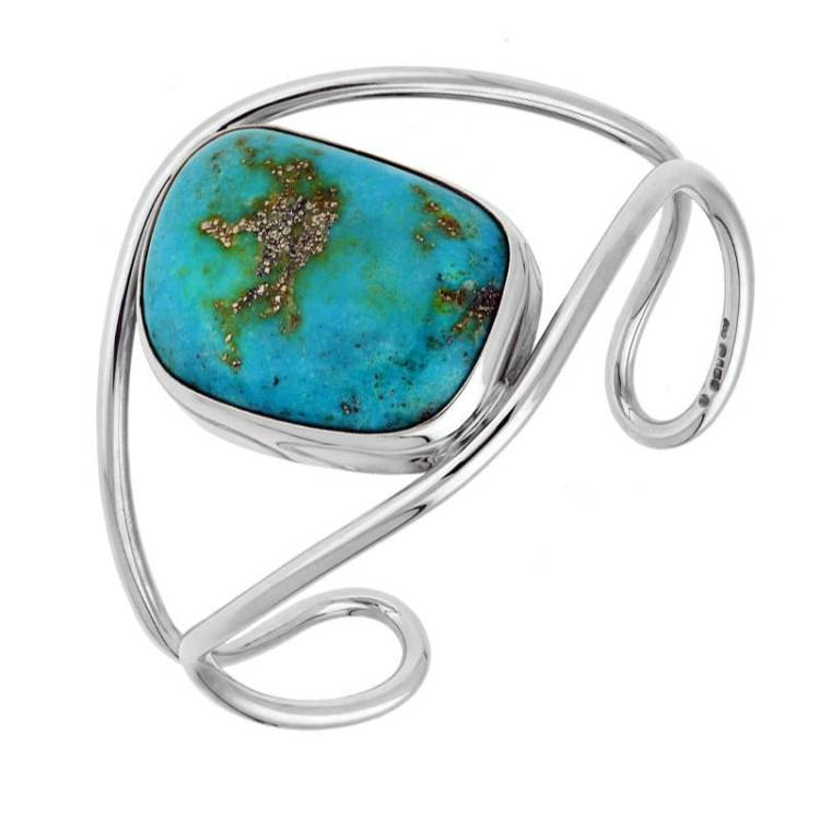 Sterling Silver Turquoise Unique Style Cuff Bangle - Option1 Value Silver