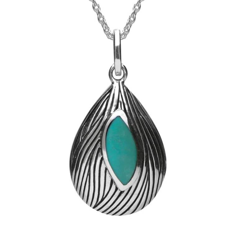 Sterling Silver Turquoise Wave Patterned Necklace - Silver