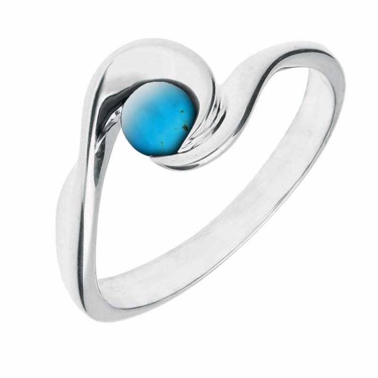 Sterling Silver Turquoise Wave Ring - Silver