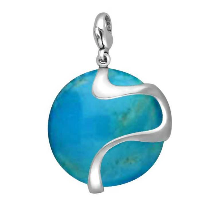 Sterling Silver Turquoise Wavy Disc Large Charm - Silver