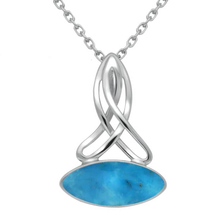 Sterling Silver Turquoise Wide Marquise Celtic Necklace - Option1 Value Silver