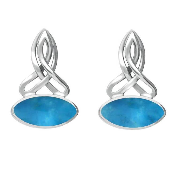 Sterling Silver Turquoise Wide Marquise Celtic Stud Earrings - Silver