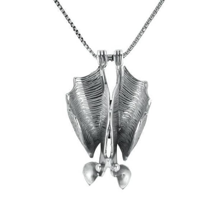 Sterling Silver Upside Down Bat Small Necklace - Silver