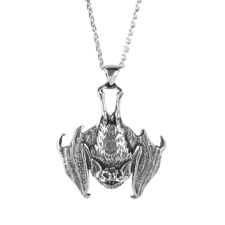 Sterling Silver Vampire Bat Necklace - Silver