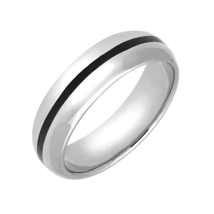 Sterling Silver Whitby Jet 1mm Stone Inlaid Wedding Band Ring - Silver