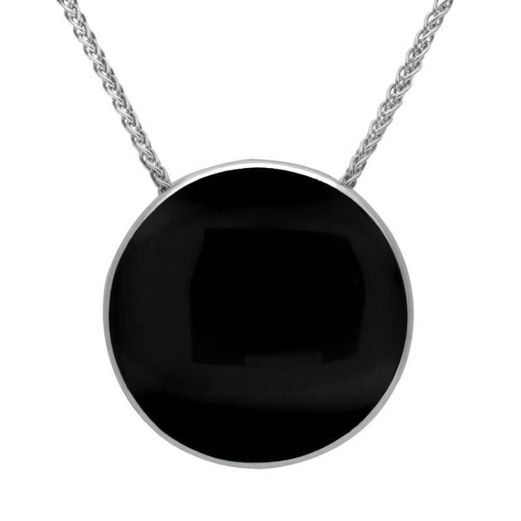 Sterling Silver Whitby Jet 25mm Round Necklace - Option1 Value Silver