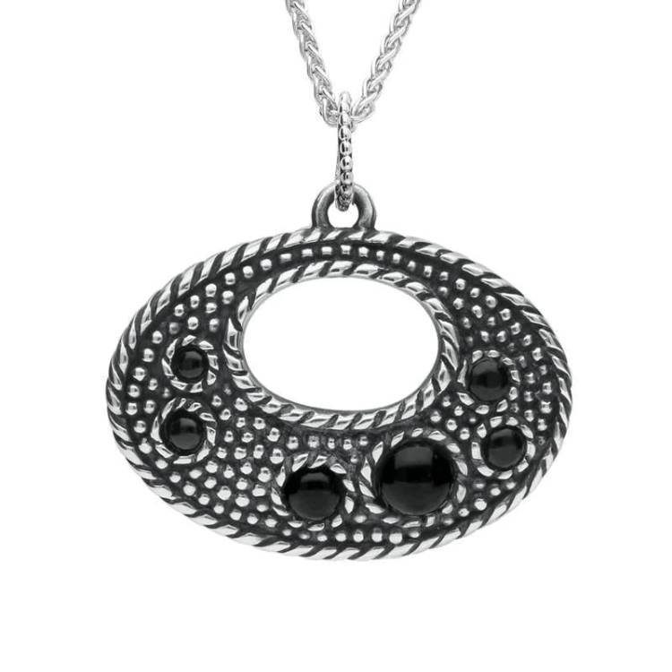 Sterling Silver Whitby Jet 6 Stone Oxi Open Oval Necklace - Silver