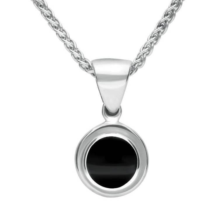 Sterling Silver Whitby Jet Round Ribbed Necklace - Silver