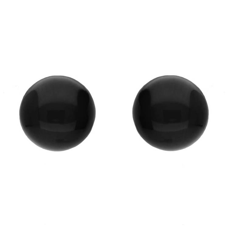 Sterling Silver Whitby Jet 8mm Domed Stud Earrings
