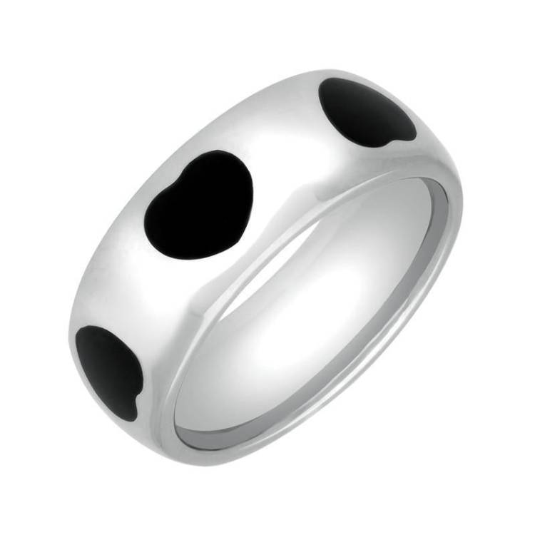 Sterling Silver Whitby Jet 8mm Heart Inlaid Band Ring - Silver