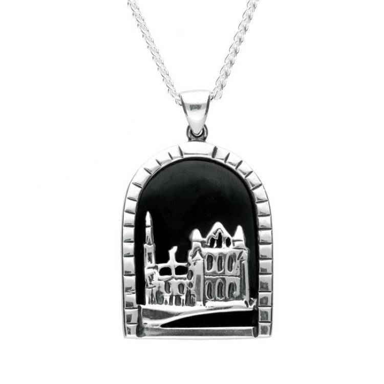 Sterling Silver Whitby Jet Abbey Necklace - Silver