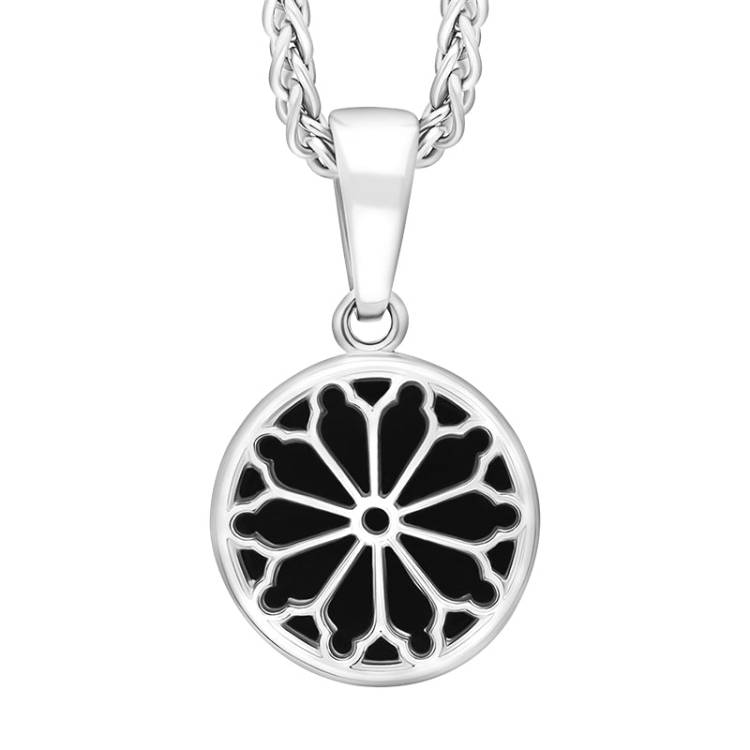 Sterling Silver Whitby Jet Abbey Window Round Small Necklace - Silver