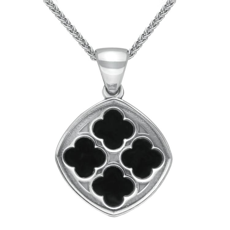 Sterling Silver Whitby Jet Abbey Window Small Cushion Necklace - Silver