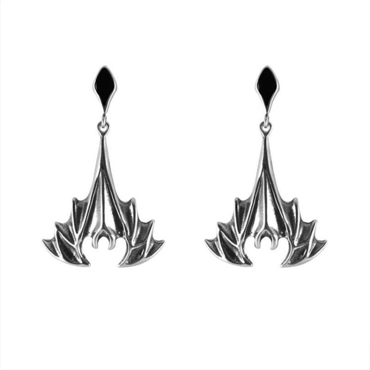 Sterling Silver Whitby Jet Abstract Bat Drop Earrings - Silver
