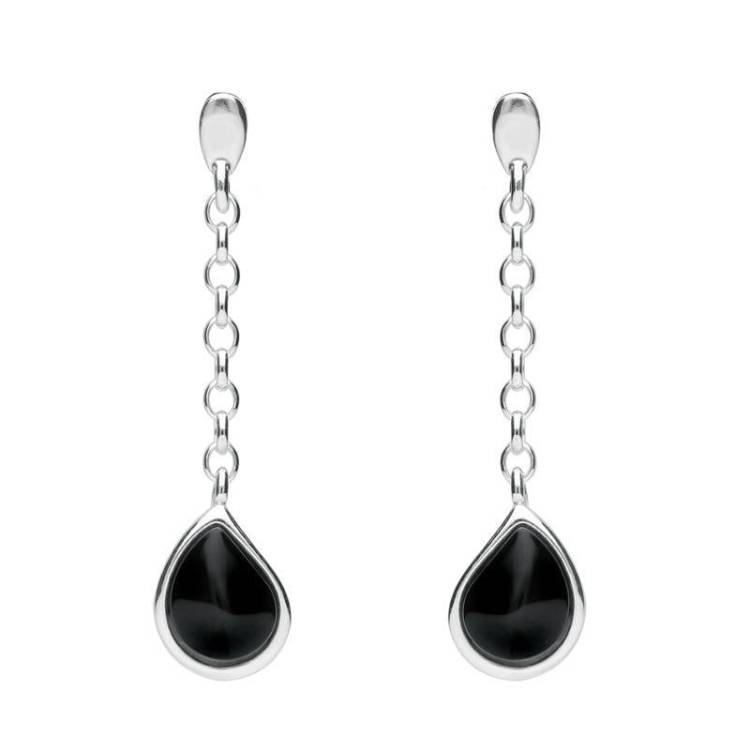 Sterling Silver Whitby Jet Abstract Peardrop Earrings - Option1 Value Silver
