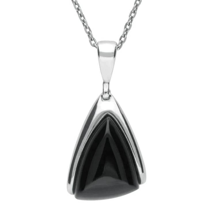 Sterling Silver Whitby Jet Abstract Triangle Necklace - Silver