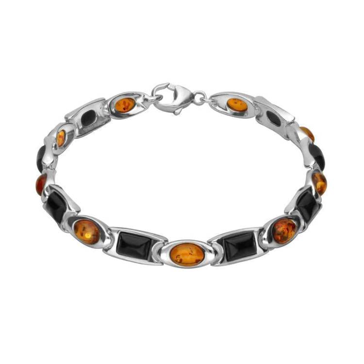 Sterling Silver Whitby Jet Amber Oval Rectangle Bracelet - Silver