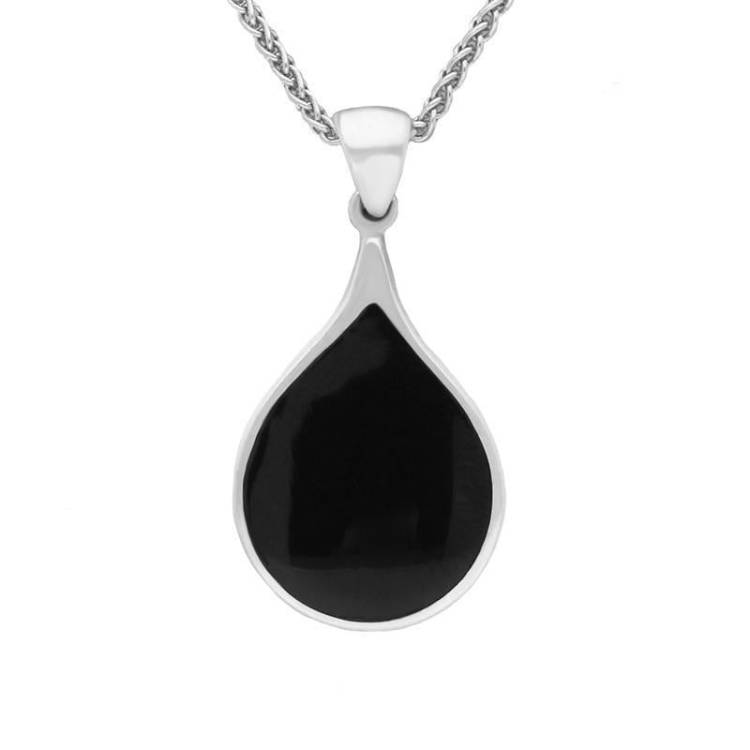 Sterling Silver Whitby Jet Balloon Shaped Necklace - Silver