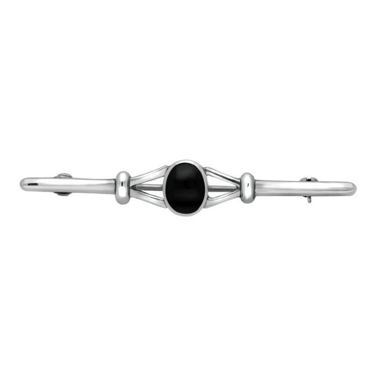 Sterling Silver Whitby Jet Bar Brooch - Silver
