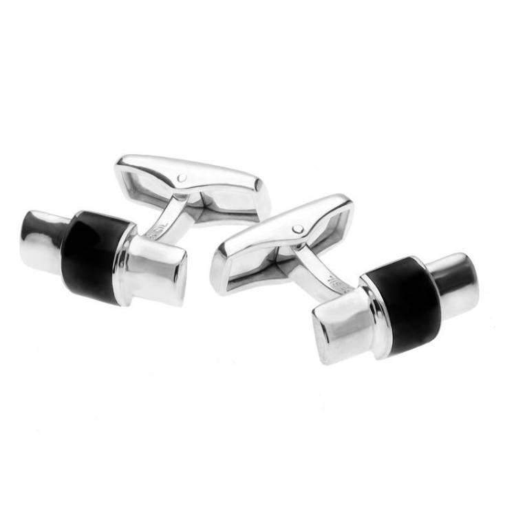 Sterling Silver Whitby Jet Bar Set Cufflinks