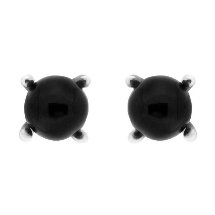 Sterling Silver Whitby Jet Bead Claw Set Stud Earrings - Silver