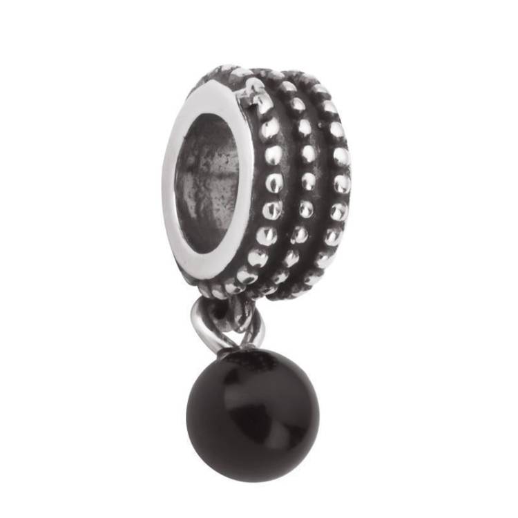 Sterling Silver Whitby Jet Beaded Dropper Charm - Silver