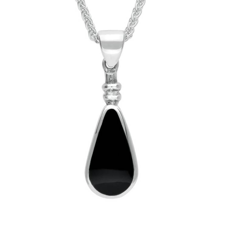Sterling Silver Whitby Jet Bottle Top Pear Necklace - Silver