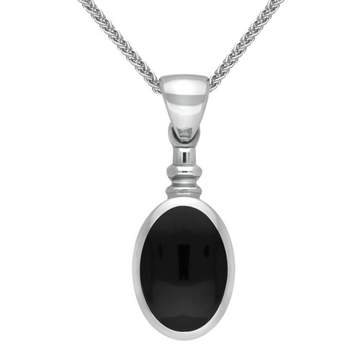 Sterling Silver Whitby Jet Bottletop Necklace - Option1 Value Silver