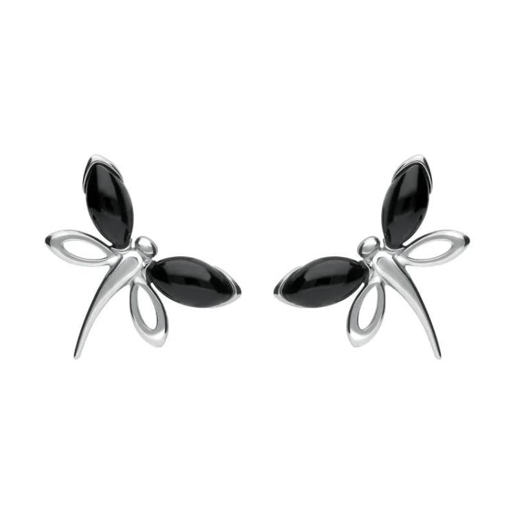Sterling Silver Whitby Jet Butterfly Stud Earrings - Silver