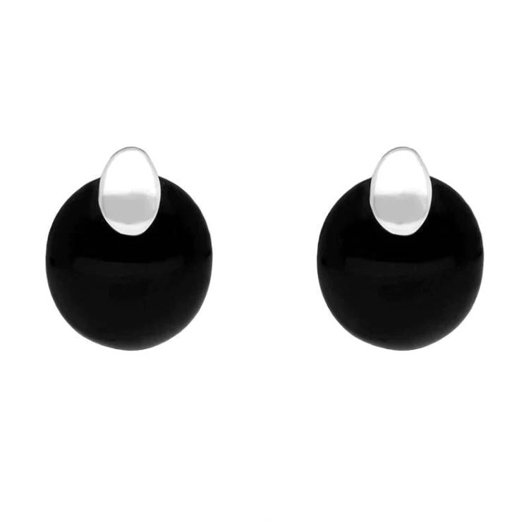 Sterling Silver Whitby Jet Button Cap Stud Earrings - Silver