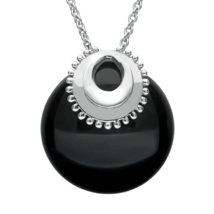 Sterling Silver Whitby Jet Capped Necklace - Silver