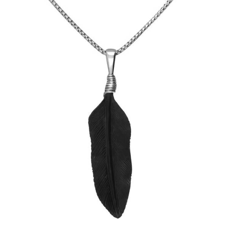 Sterling Silver Whitby Jet Carved Feather Necklace