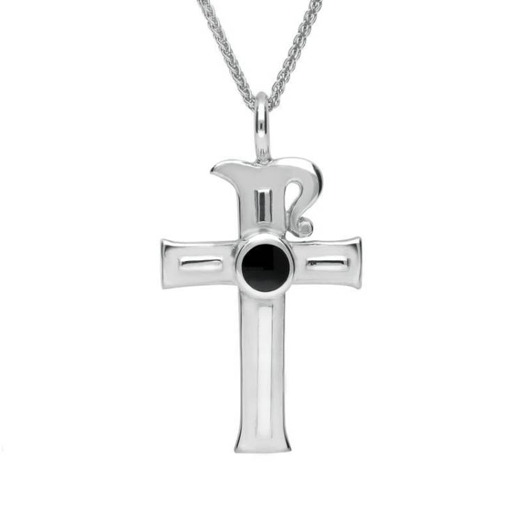 Sterling Silver Whitby Jet Celtic Cross Necklace - Silver