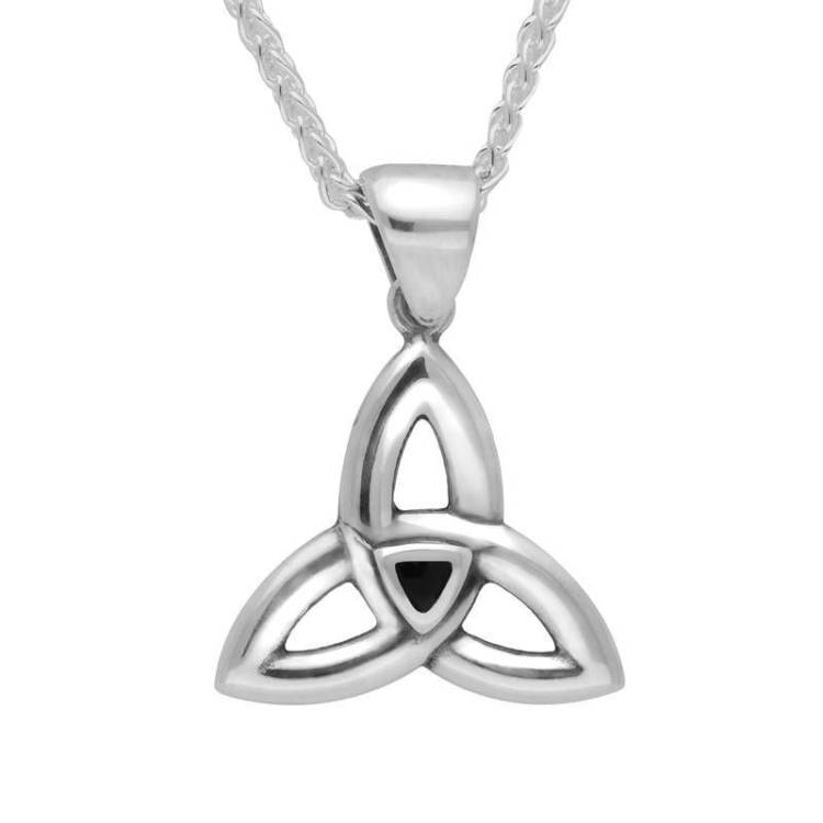 Sterling Silver Whitby Jet Celtic Knot Pendant Necklace - Silver