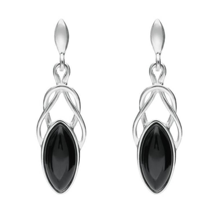 Sterling Silver Whitby Jet Celtic Twist Drop Earrings