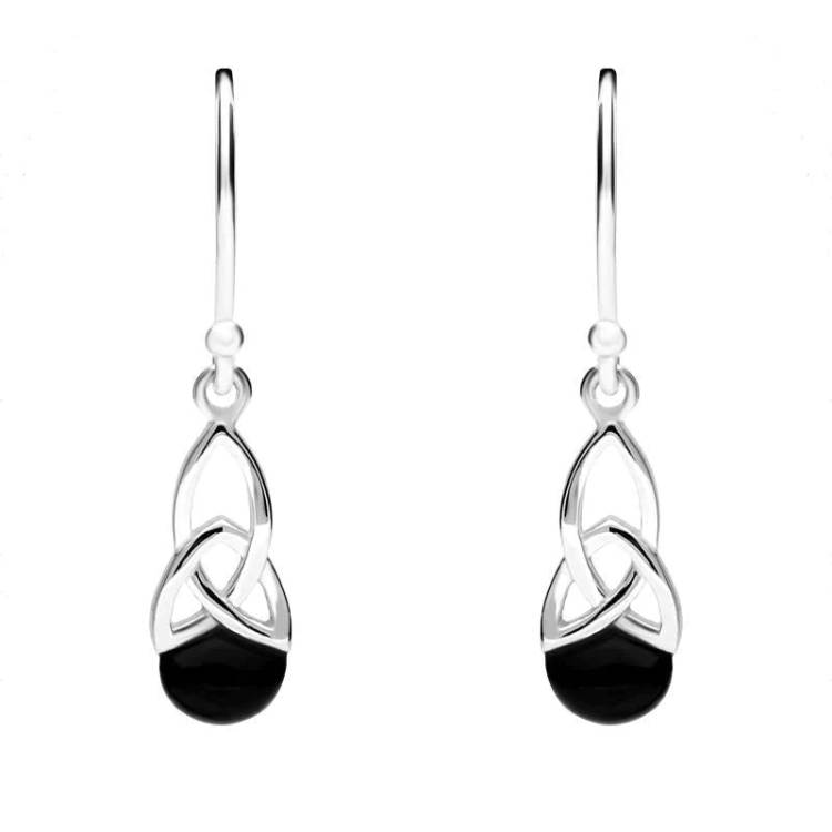 Sterling Silver Whitby Jet Celtic Twist Hook Earrings - Silver