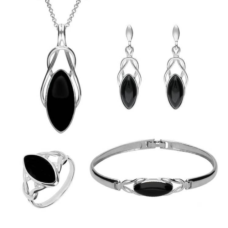 Sterling Silver Whitby Jet Celtic Twist Piece Set