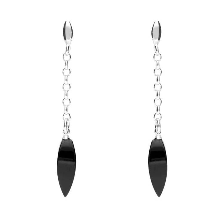 Sterling Silver Whitby Jet Chain Drop Earrings - Silver