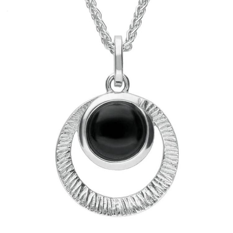 Sterling Silver Whitby Jet Circular Cut Out Necklace - Silver