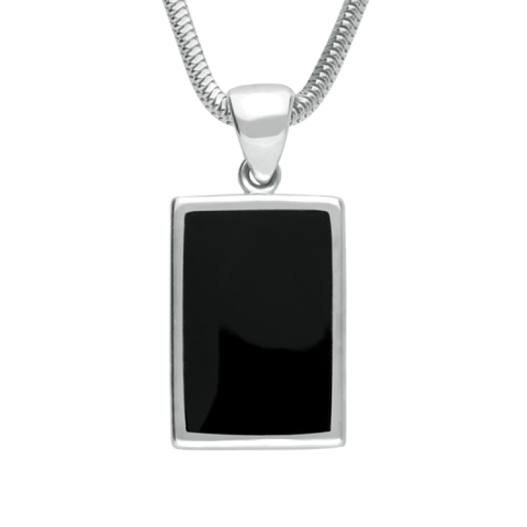 Sterling Silver Whitby Jet Oblong Necklace - Silver