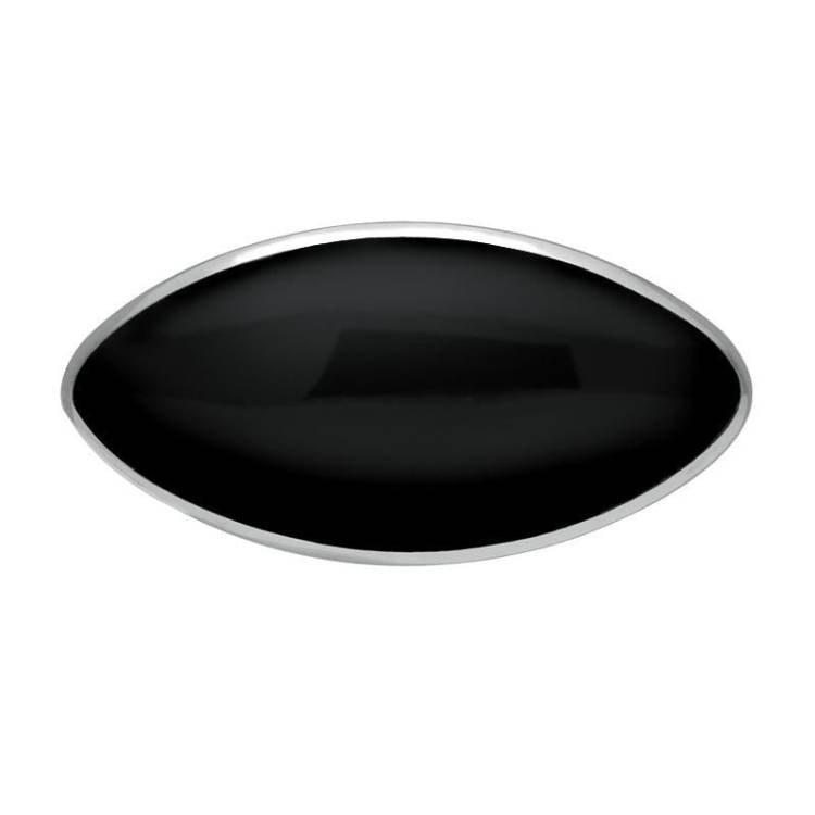 Sterling Silver Whitby Jet Contemporary Long Oval Brooch - Silver