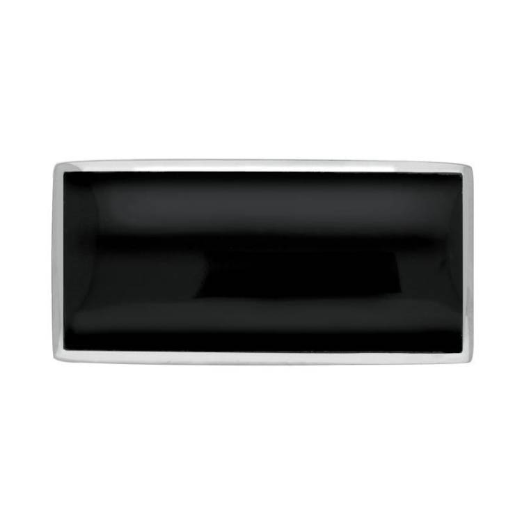 Sterling Silver Whitby Jet Contemporary Oblong Brooch - Silver