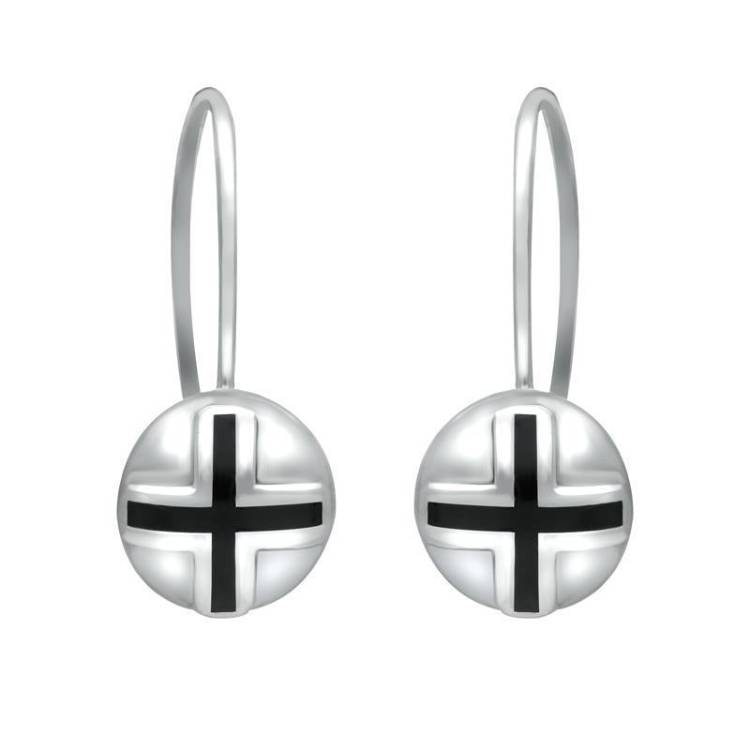 Sterling Silver Whitby Jet Cross Sphere Hook Earrings - Option1 Value Silver