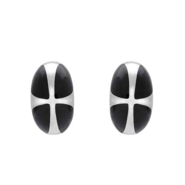 Sterling Silver Whitby Jet Cross Dome Stud Earrings - Option1 Value Silver