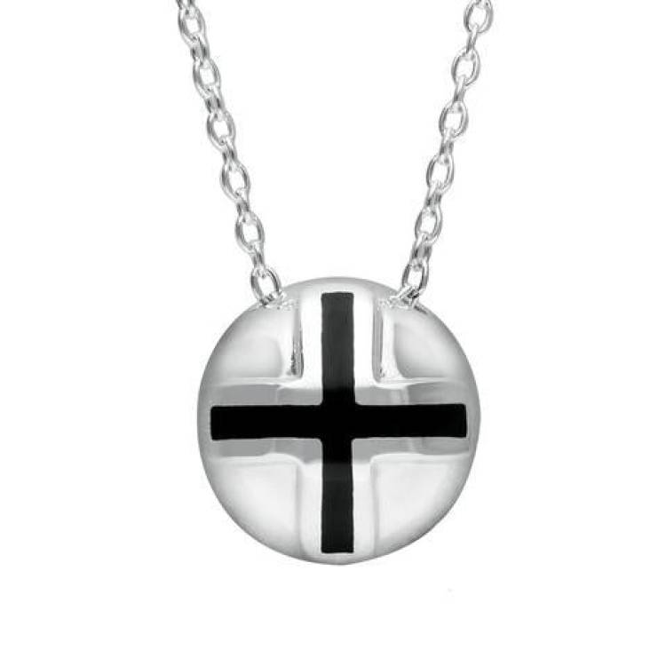 Sterling Silver Whitby Jet Cross Sphere Pendant Necklace - Option1 Value Silver