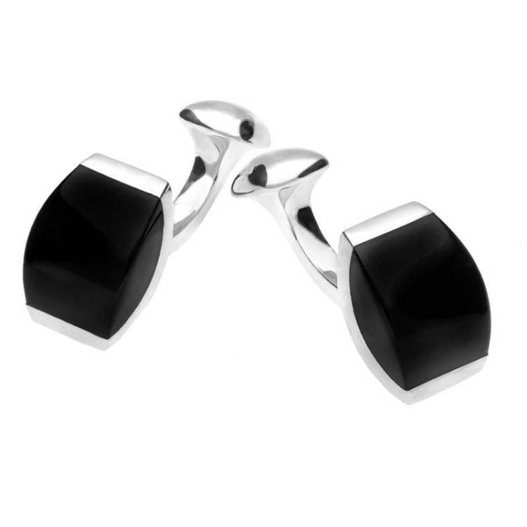 Sterling Silver Whitby Jet Curved Edge Cufflinks - Option1 Value
