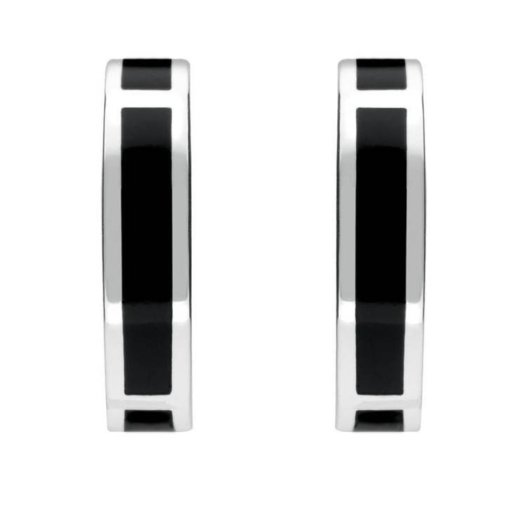 Sterling Silver Whitby Jet Curved Oblong Stud Earrings - Silver